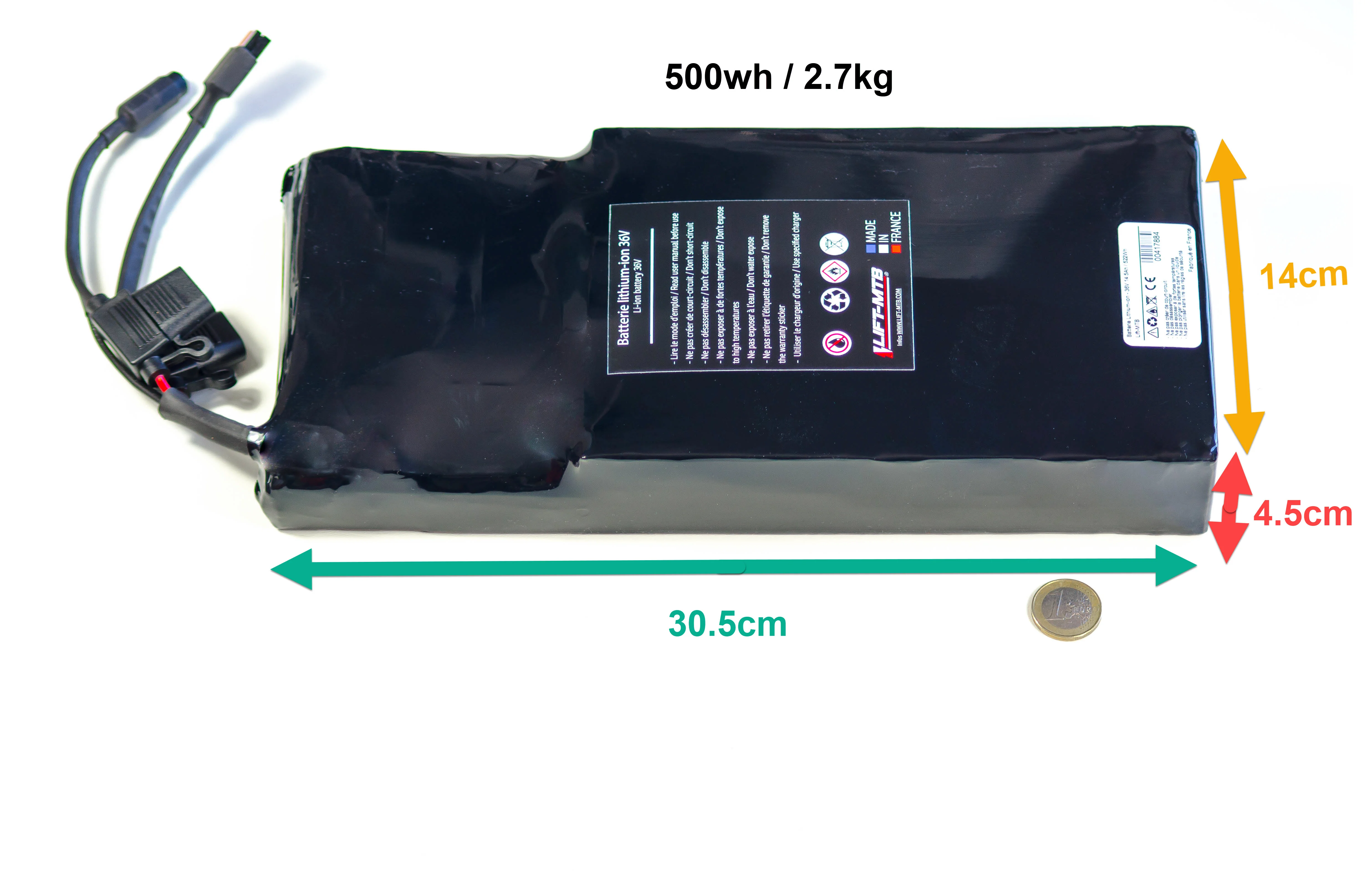 Batterie électrique carrée 500Wh pour moteur pédalier LIFT-MTB.